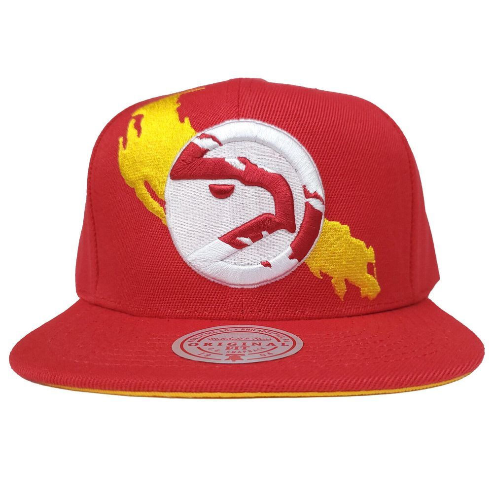 Atlanta Hawks Mitchell & Ness NBA Snapback Hat Cap 3D Logo Paint Art Red NWT